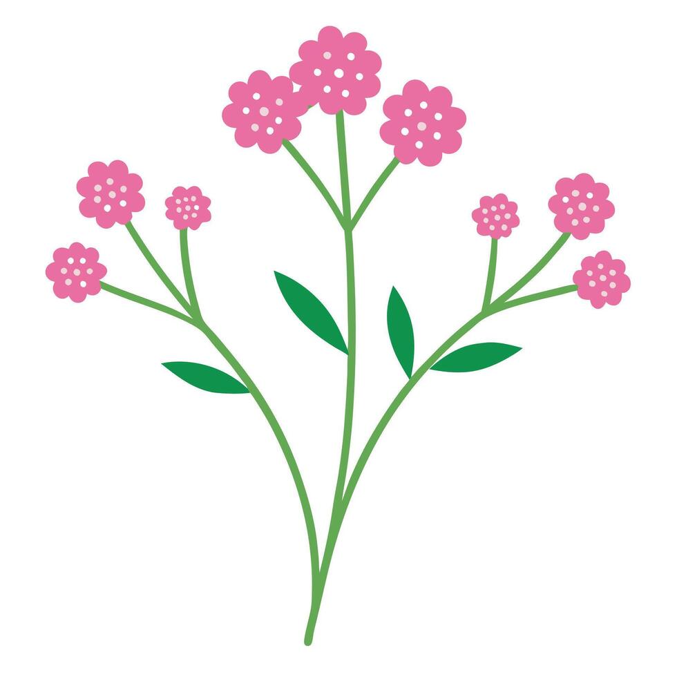 A pink flower with green leaves on a white background vector