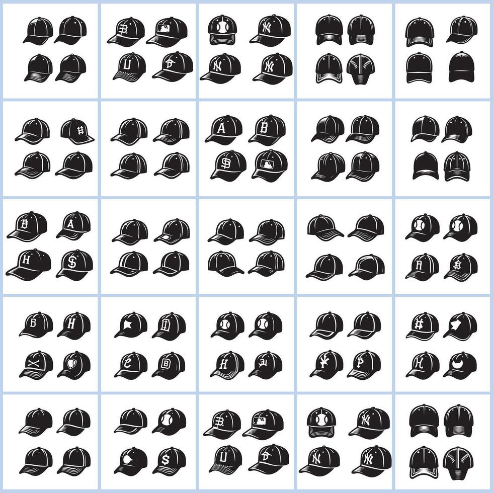 A collection of baseball caps and hats design on a white background vector