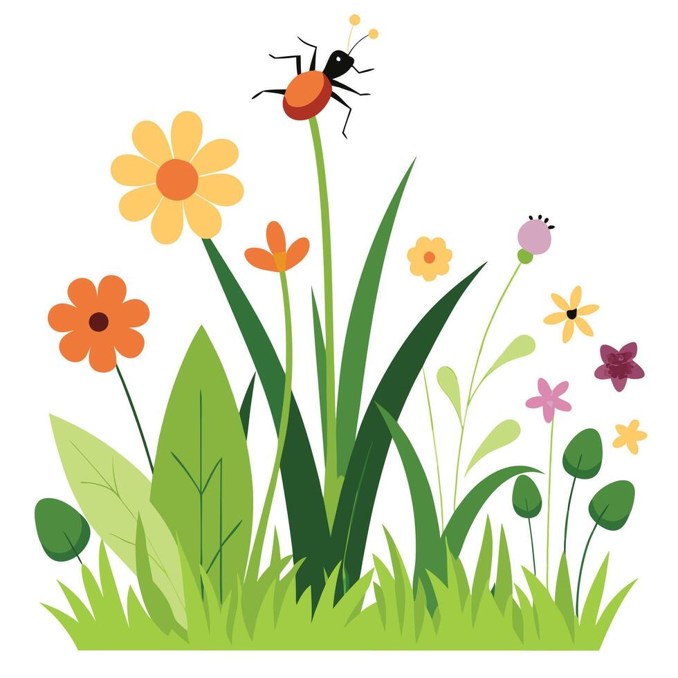 illustration of a ladybug and flowers vector
