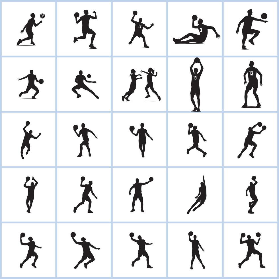 silhouettes of volleyball players and players design on a white background vector