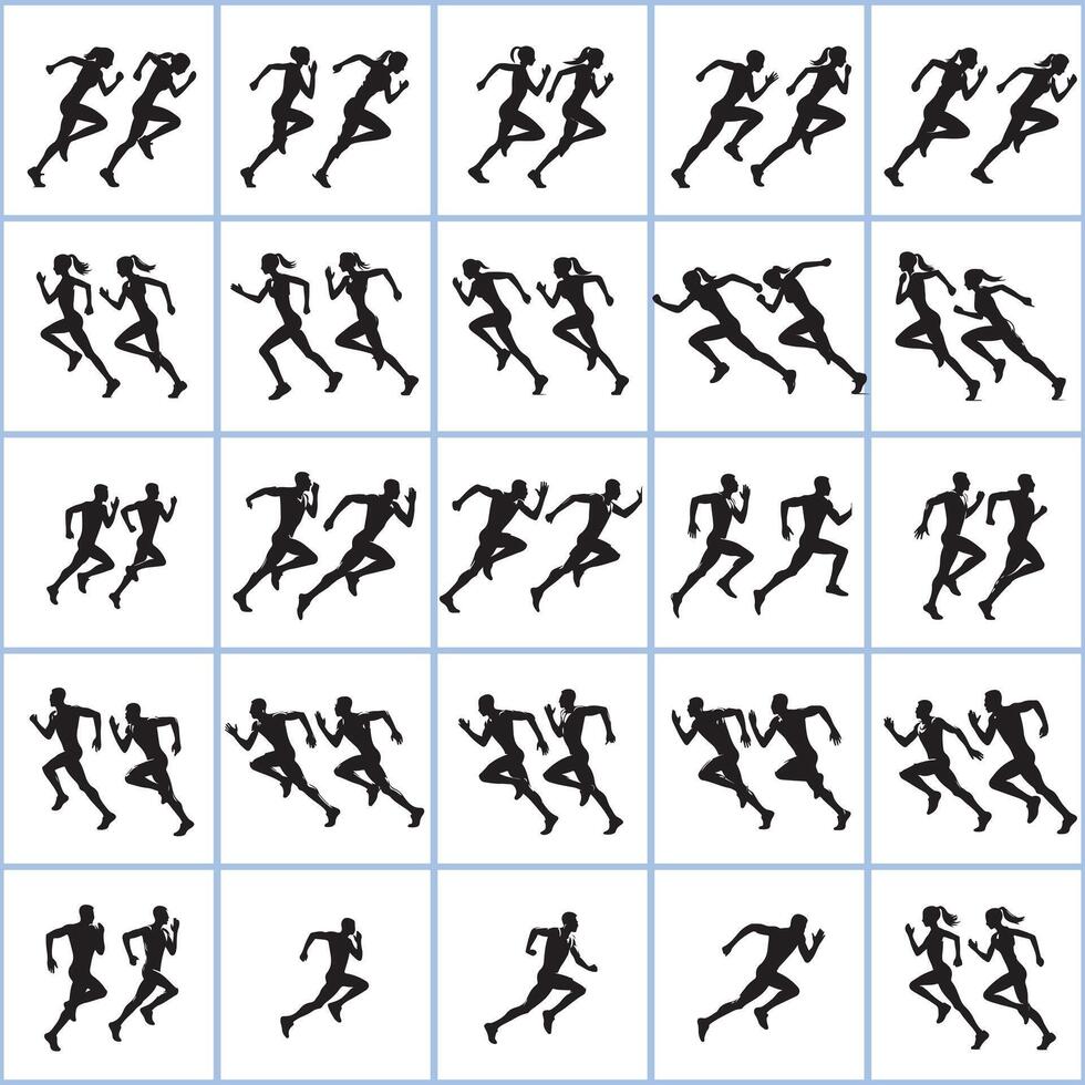 a set of silhouettes of running people design on a white background vector