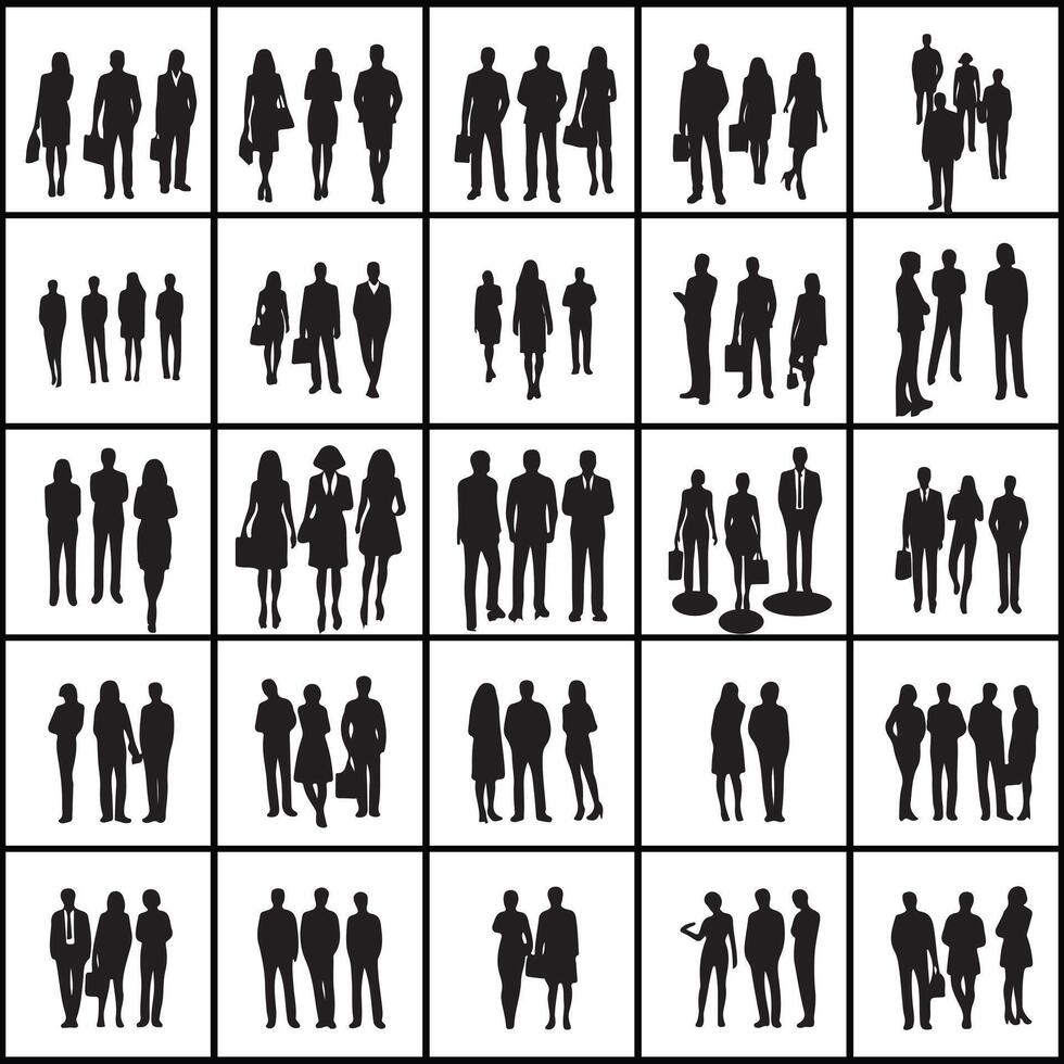 Creative collection of silhouettes of people in different poses design on a white background vector