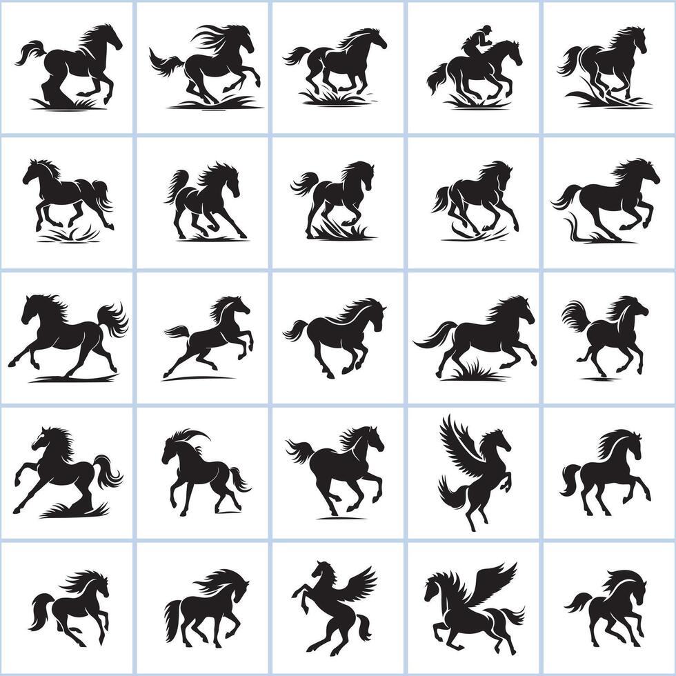 set of running horse silhouettes design design on a white background vector