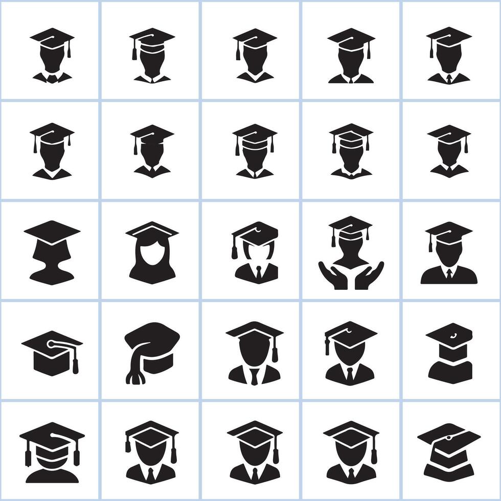 A set of black graduation hats icons design on a white background vector