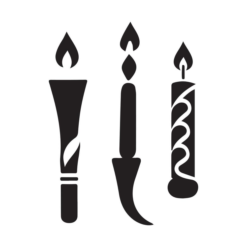 candle silhouette icons set black and white on a white background vector