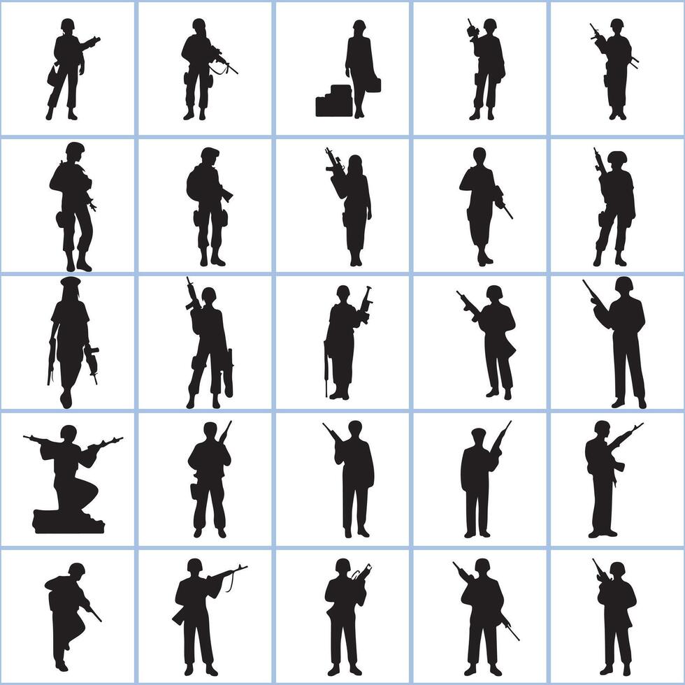 Creative silhouettes of soldiers and soldiers with guns design on a white background vector