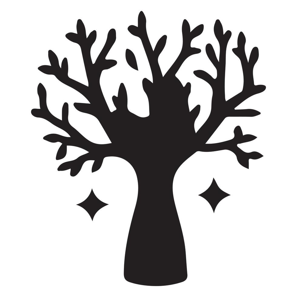 A black silhouette of a tree with stars on a white background vector