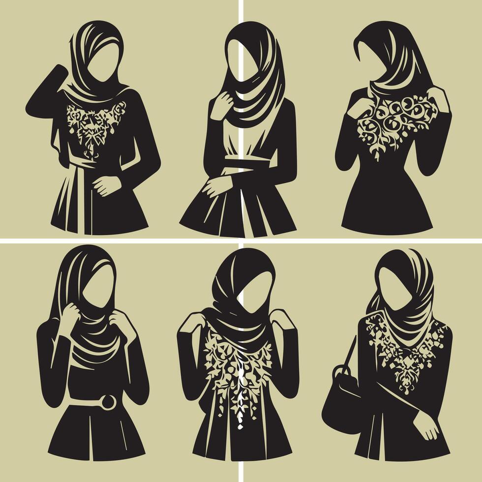 muslim women in hijab, black and white silhouettes design on a white background vector