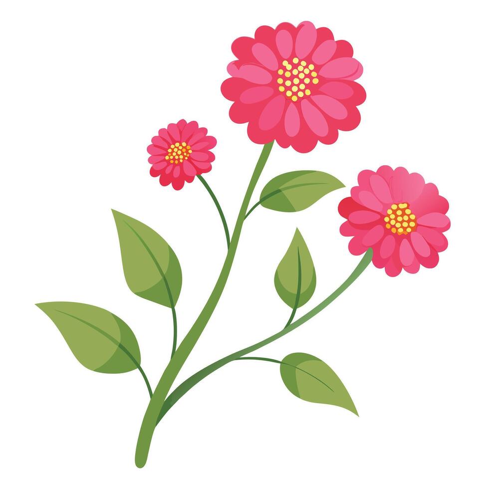 Pink flowers with green leaves on a white background vector