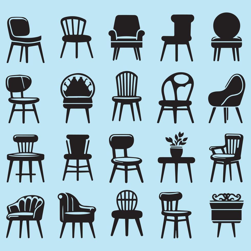 A collection of chairs and other furniture design on a white background vector