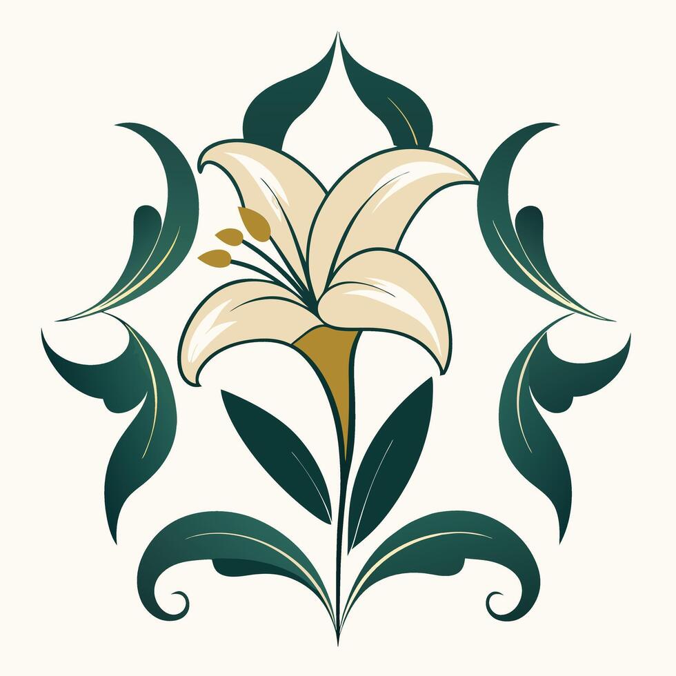 A white lily with green leaves and a flower vector