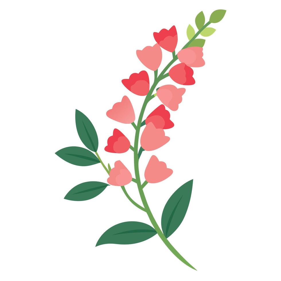 A pink flower with leaves and flowers on a white background vector