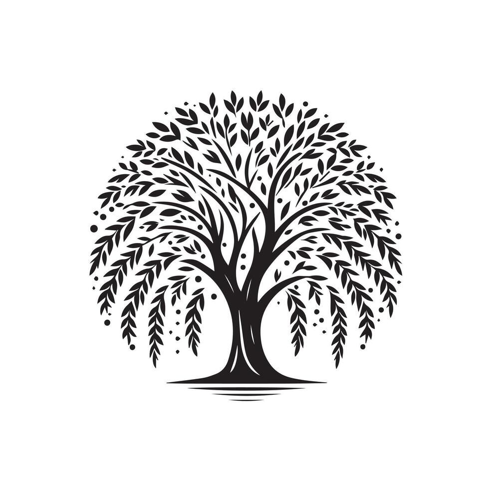 A black and white logo for a tree design on a white background vector