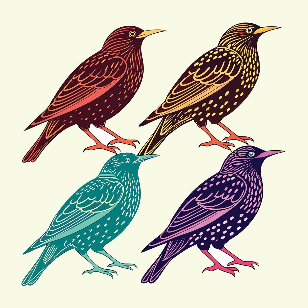 Creative four colorful birds on a beige background vector