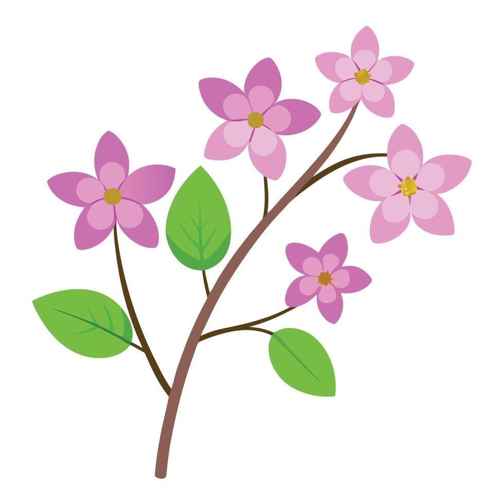 A branch with pink flowers and leaves on it vector