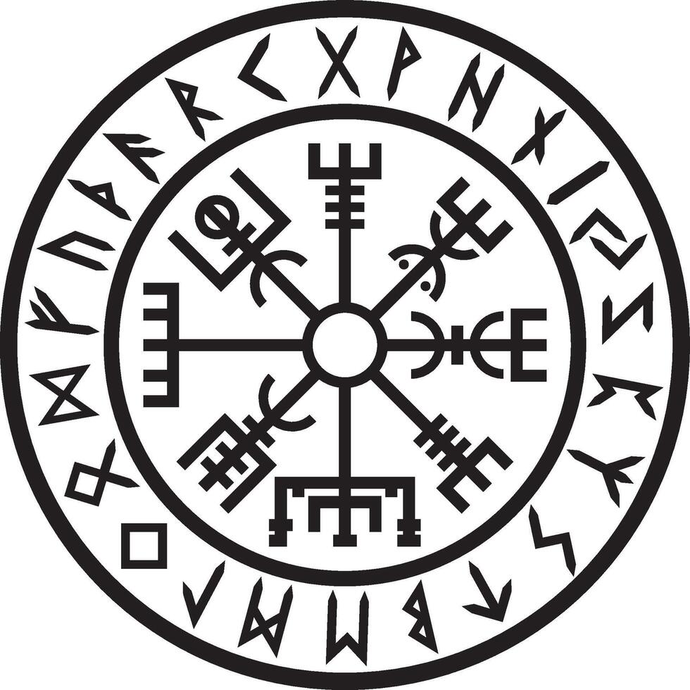 Vegvisir viking compass nordic symbol ancient magic protection talisman vector