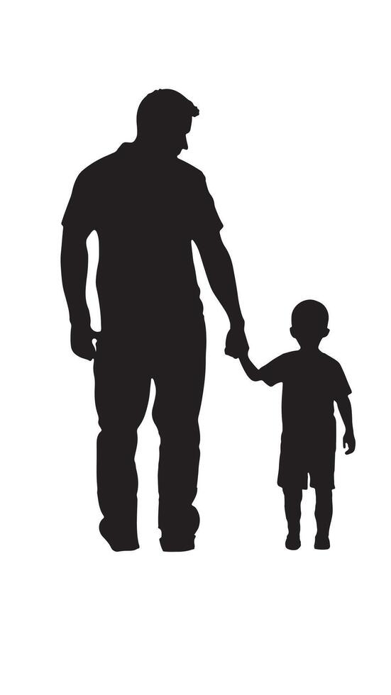 A silhouette of a father and child standing hand in hand, symbolizing love, connection, and a father's endless care vector