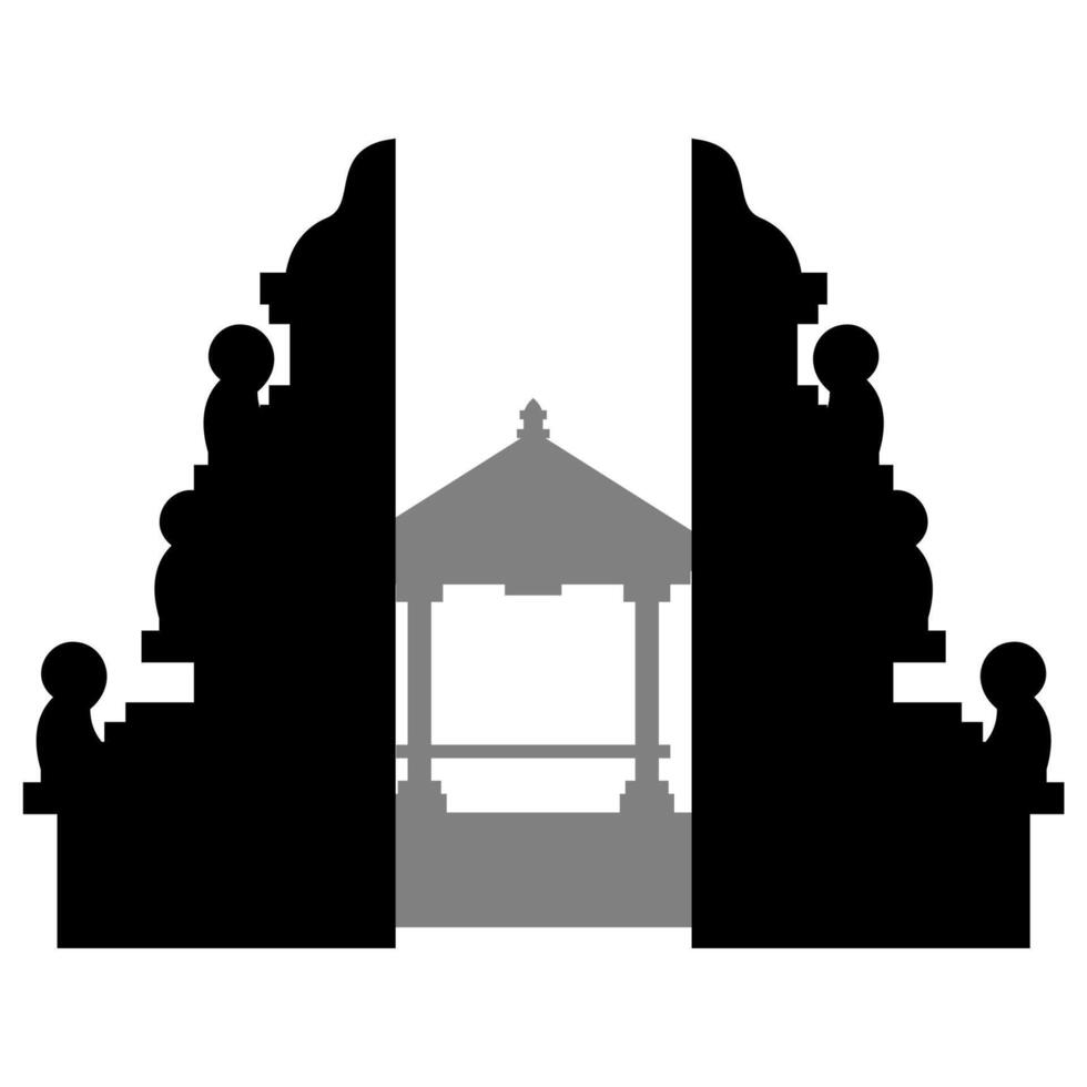 Silhouette of a Balinese gate with intricate design, suitable for travel brochures, tourism websites, cultural presentations, and inspirational designs. vector