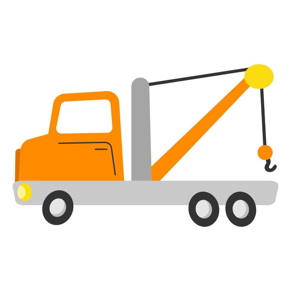 Orange tow truck with a hook, ideal for transportation, auto repair, roadside assistance, automotive services, and vehicle recovery businesses. vector