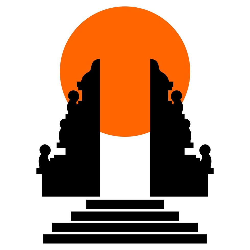 Silhouette of the entrance to a temple in Bali, suitable for travel brochures, spiritual blog posts, cultural presentations, and advertisements. vector