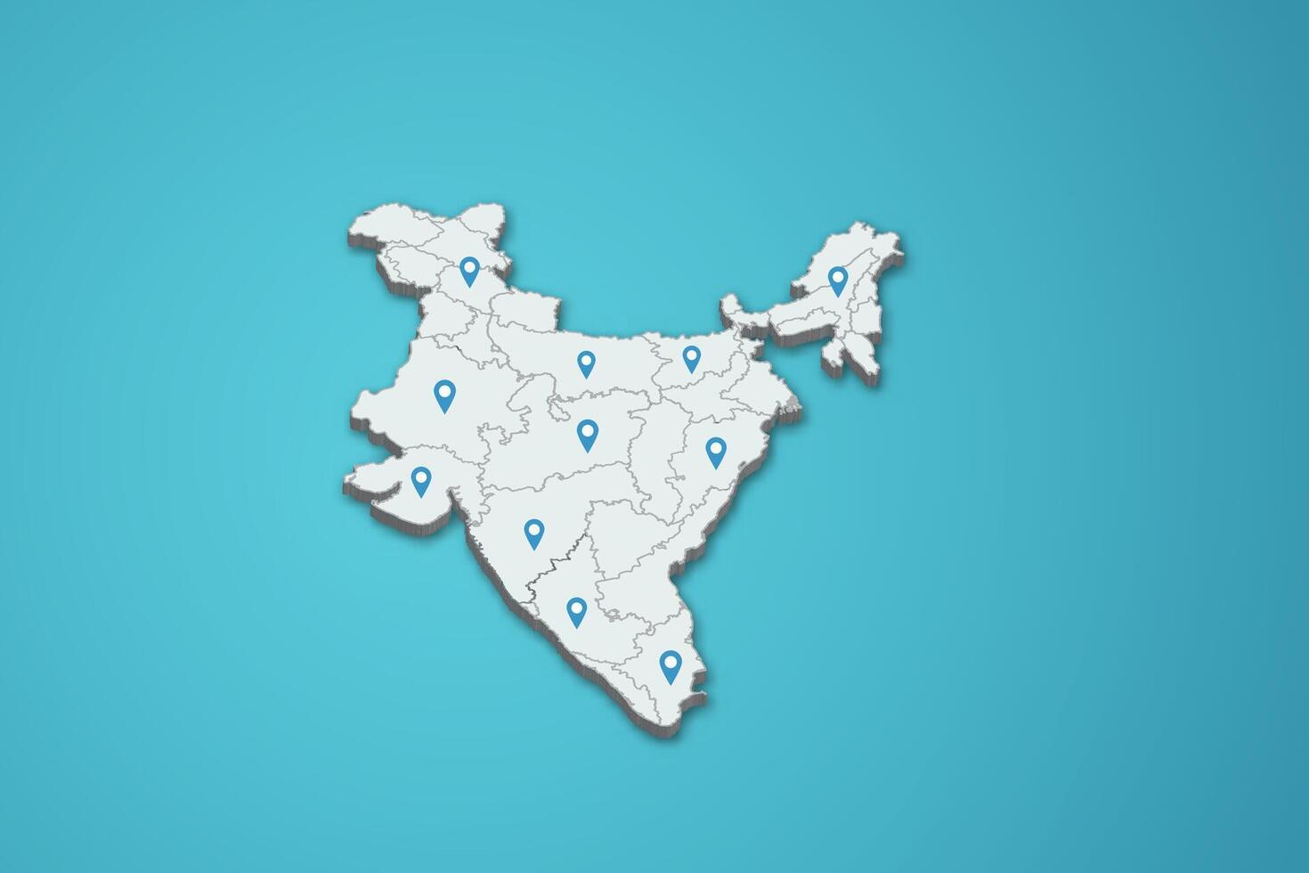 India 3D map illustration with province map pin on isolated background vector