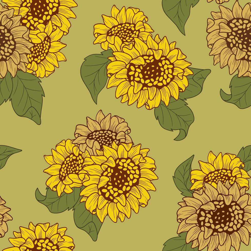 Seamless pattern of sunflower with combination of yellow and brown color, digital pattern for prints, fabrics, or sublimation. vector