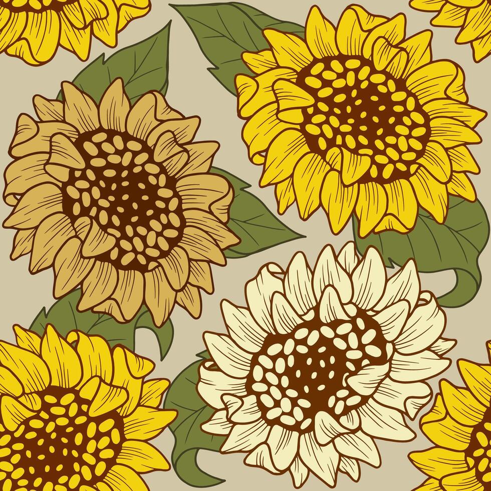 Retro Sunflower seamless pattern, suitables for prints, fabrics,or subimation. vector