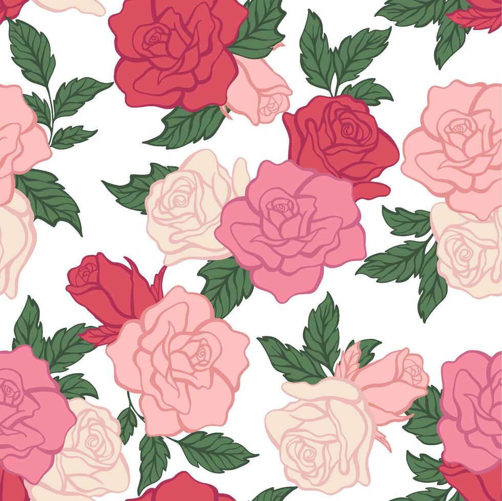 Pink and red Rose flower pattern vector