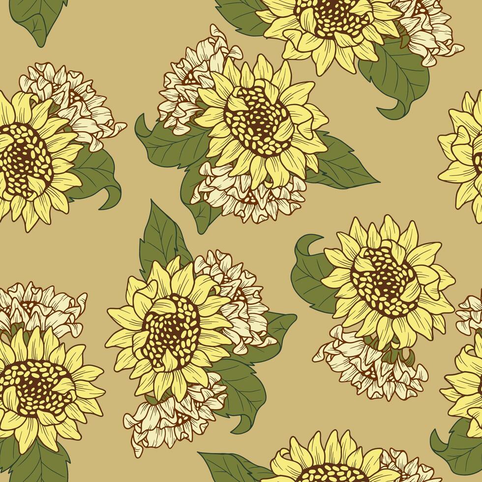 Seamless pattern of sunflower with combination of white color vector