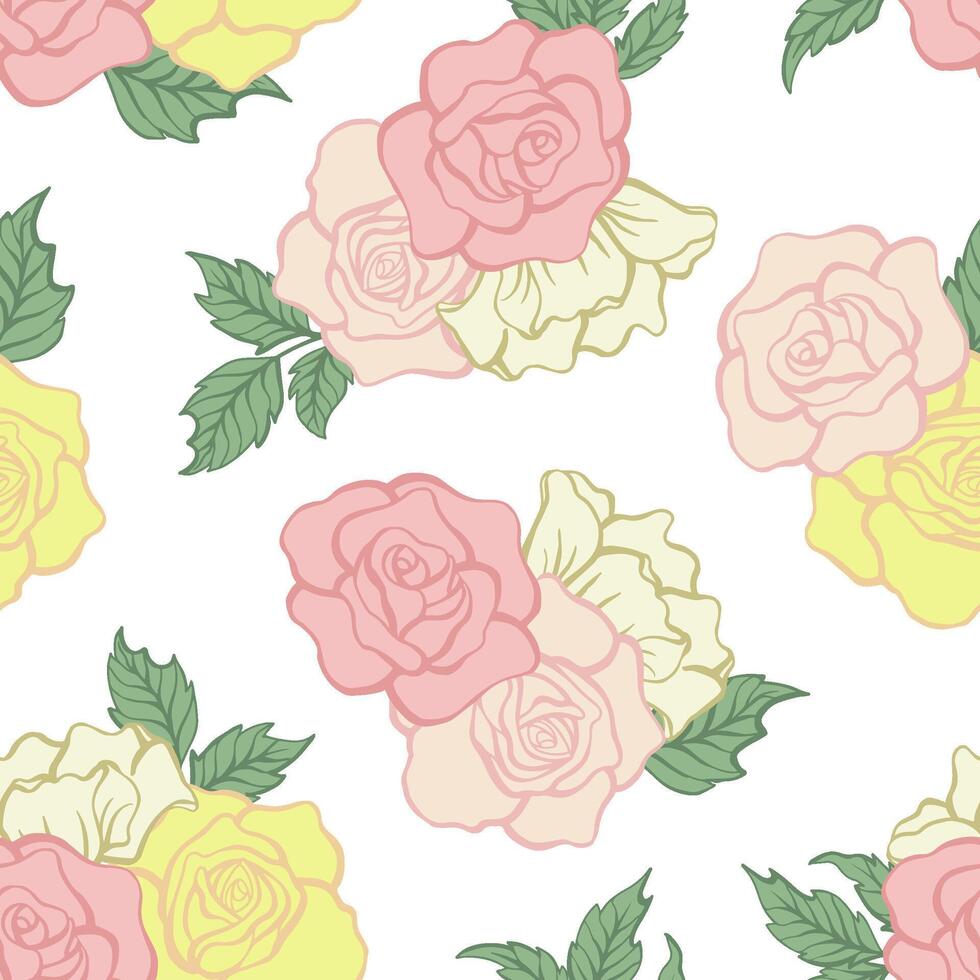 Rose flower pattern, yellow and pink vector