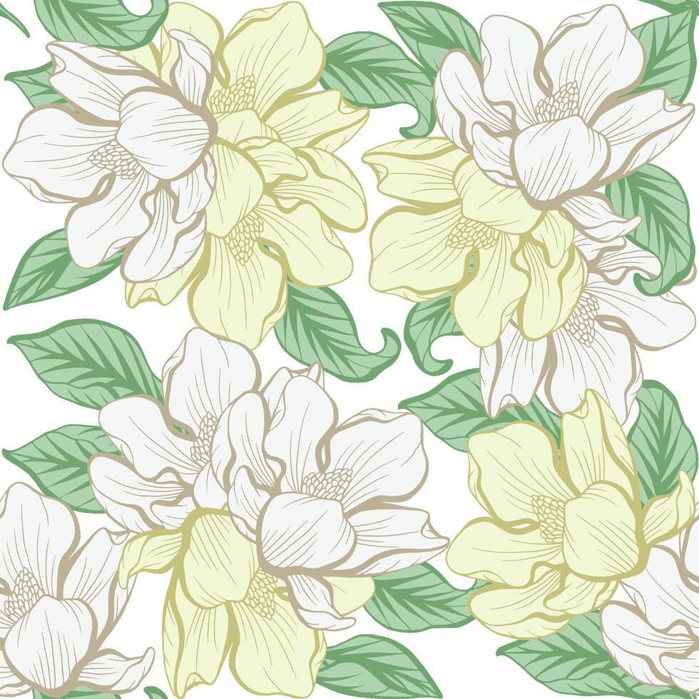 Magnolia flower seamless pattern vector