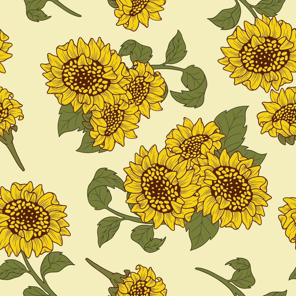 Seamless pattern of yellow sunflower, suitable for fabrics, prints, wrapping or sublimation. vector