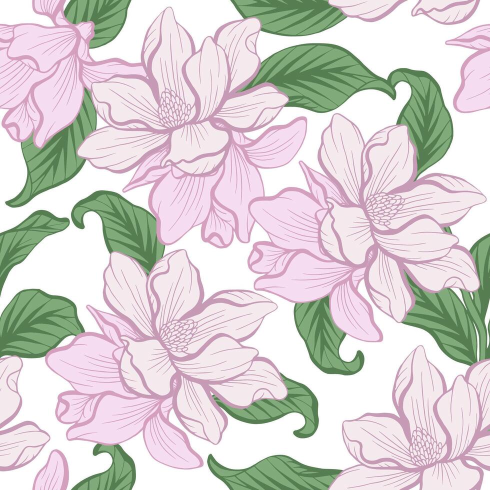 Magnolia flower pattern, pink color vector
