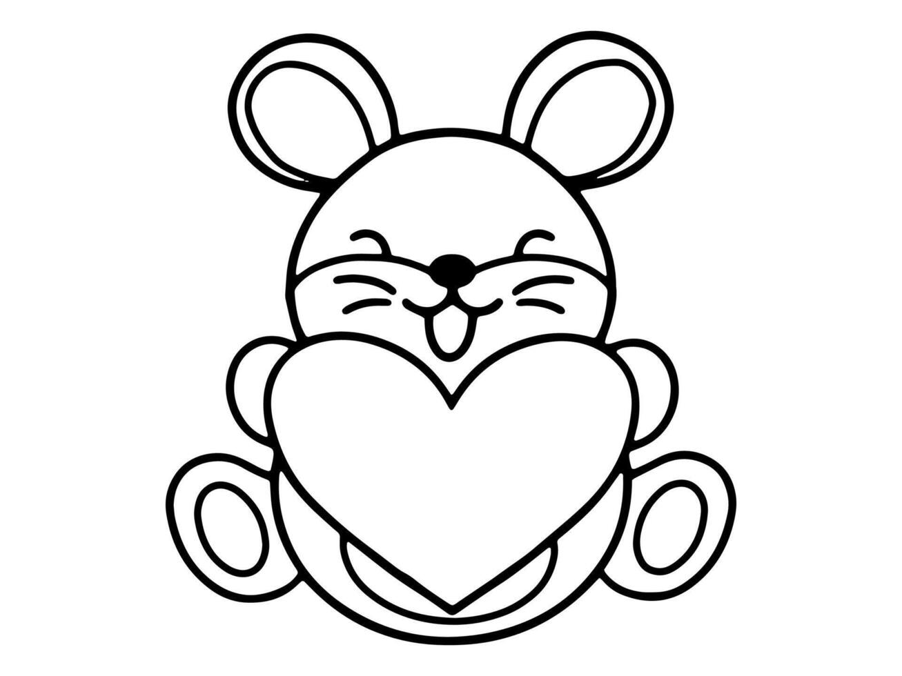 Valentine Day Mouse Holding Heart Line Art vector
