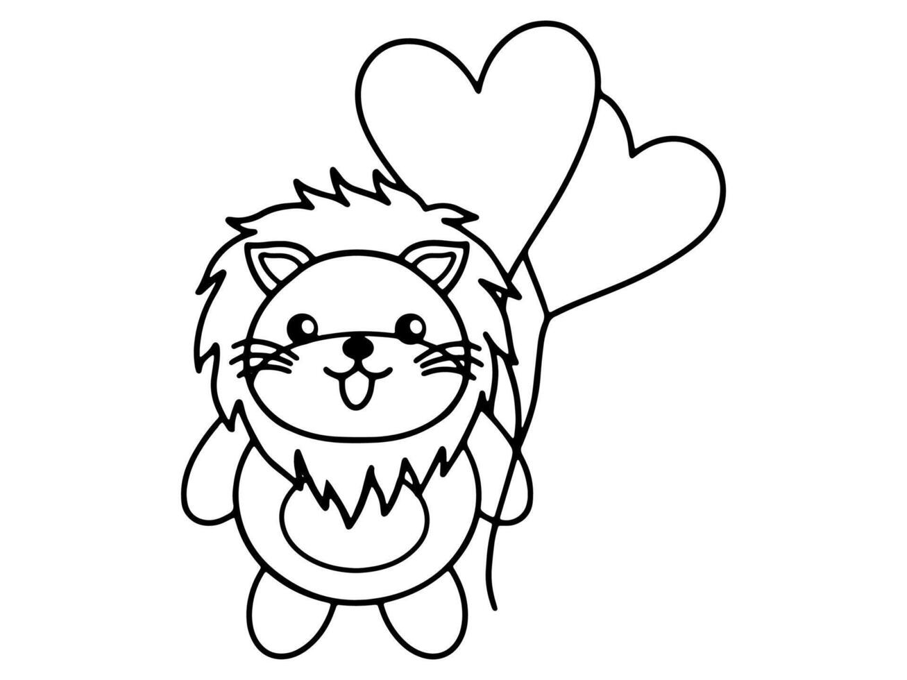 Valentines Day Lion Holding Balloons Outline vector