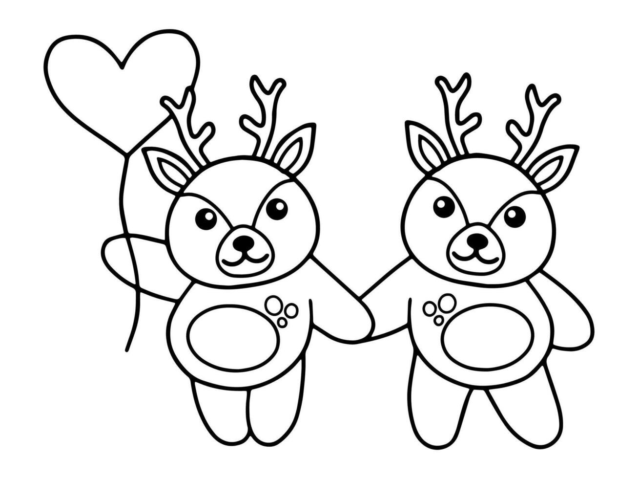Valentines Day Deer Holding Balloon Outline vector