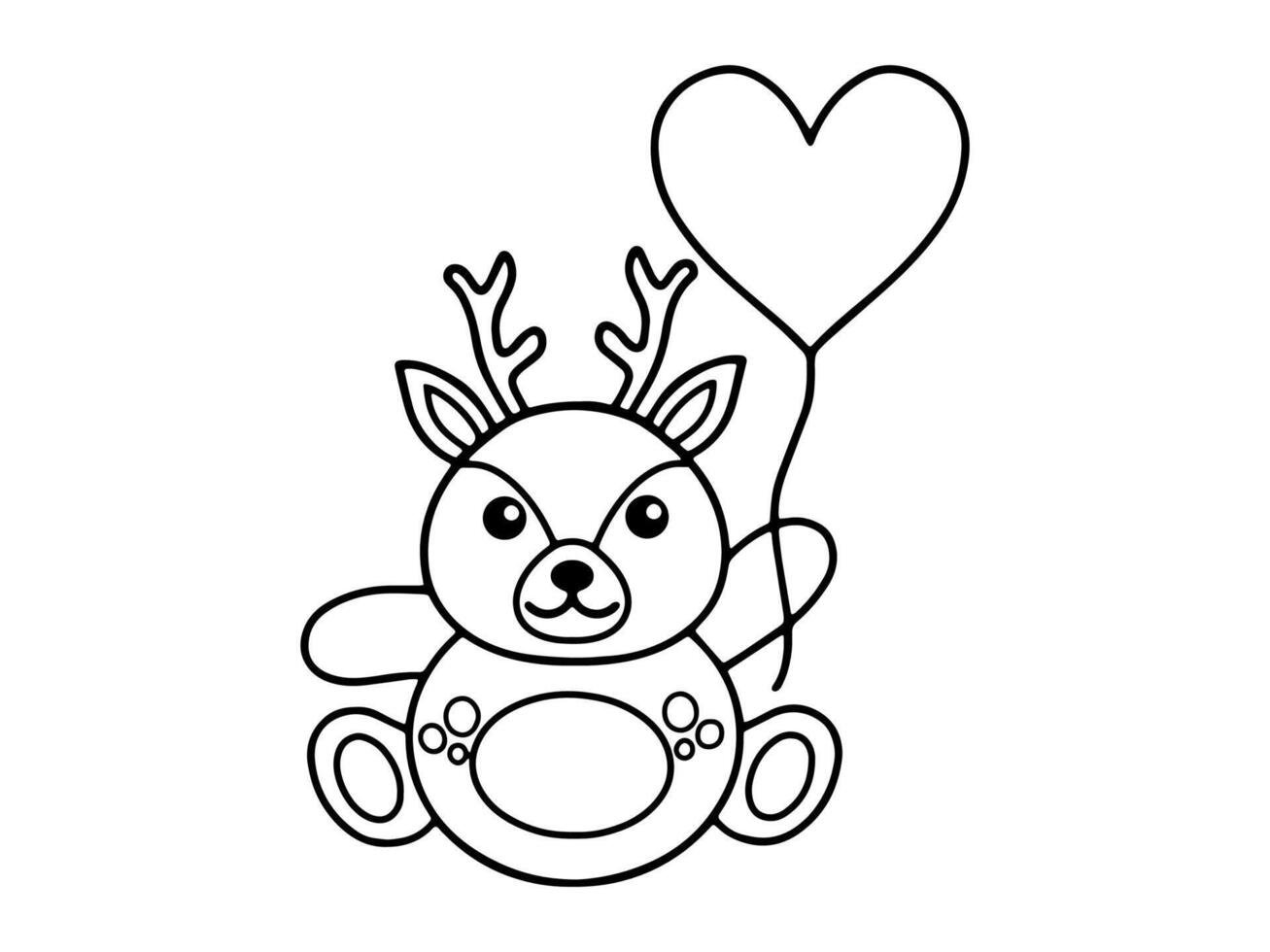 Valentines Day Deer Holding Balloon Line Art vector