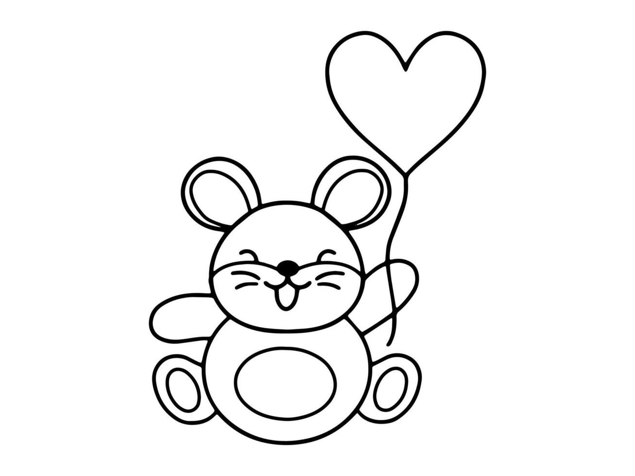 Valentines Day Mouse Holding Balloon Line Art vector