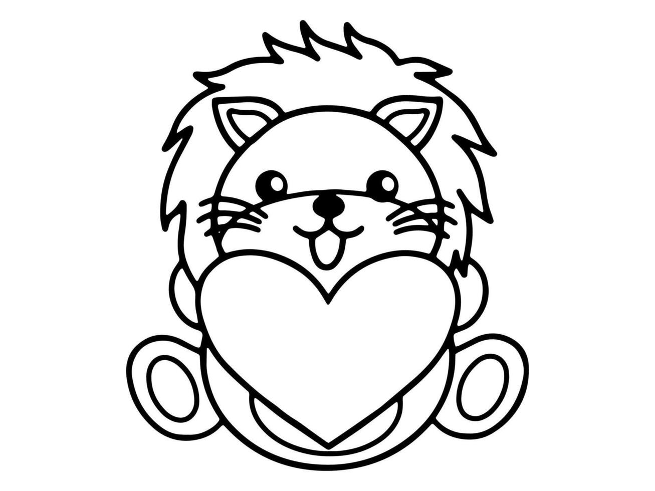Valentine Day Lion Holding Heart Line Art vector