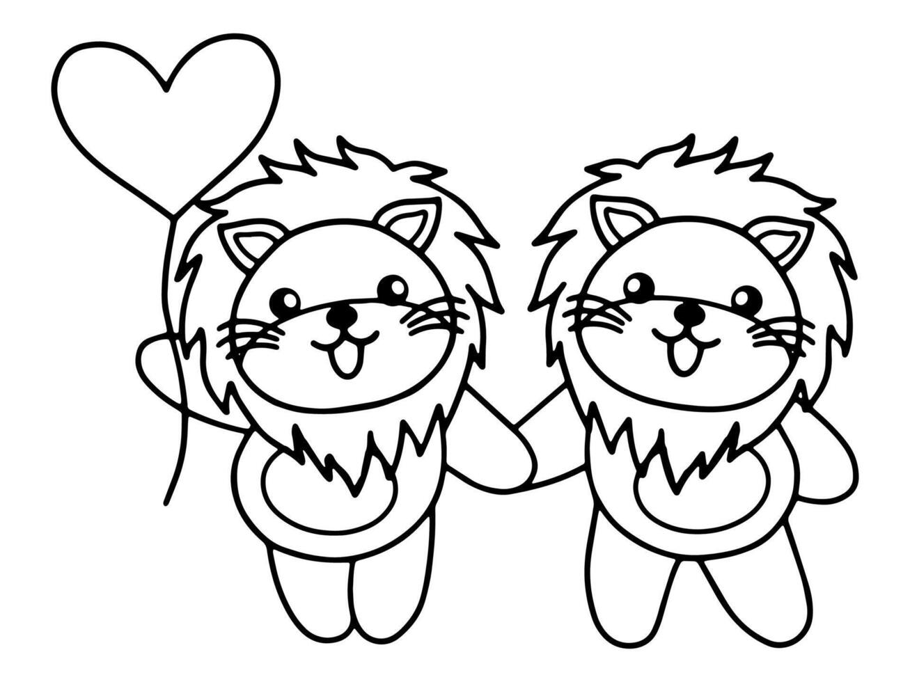Valentines Day Lion Holding Balloon Line Art vector