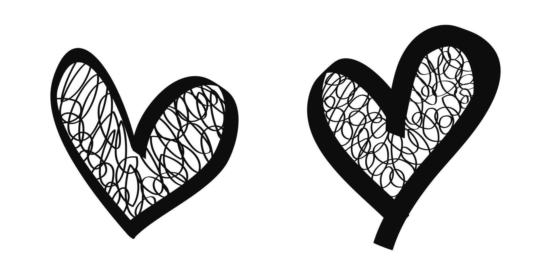 Doodle hearts on set. hand drawn. love of symbol vector