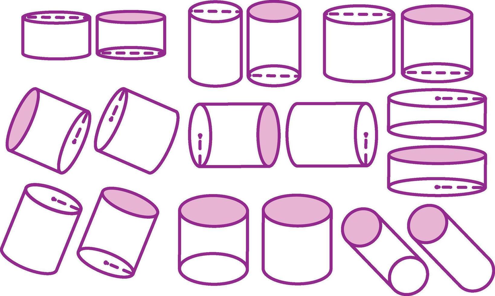 A set of different shapes and sizes of cylinders vector