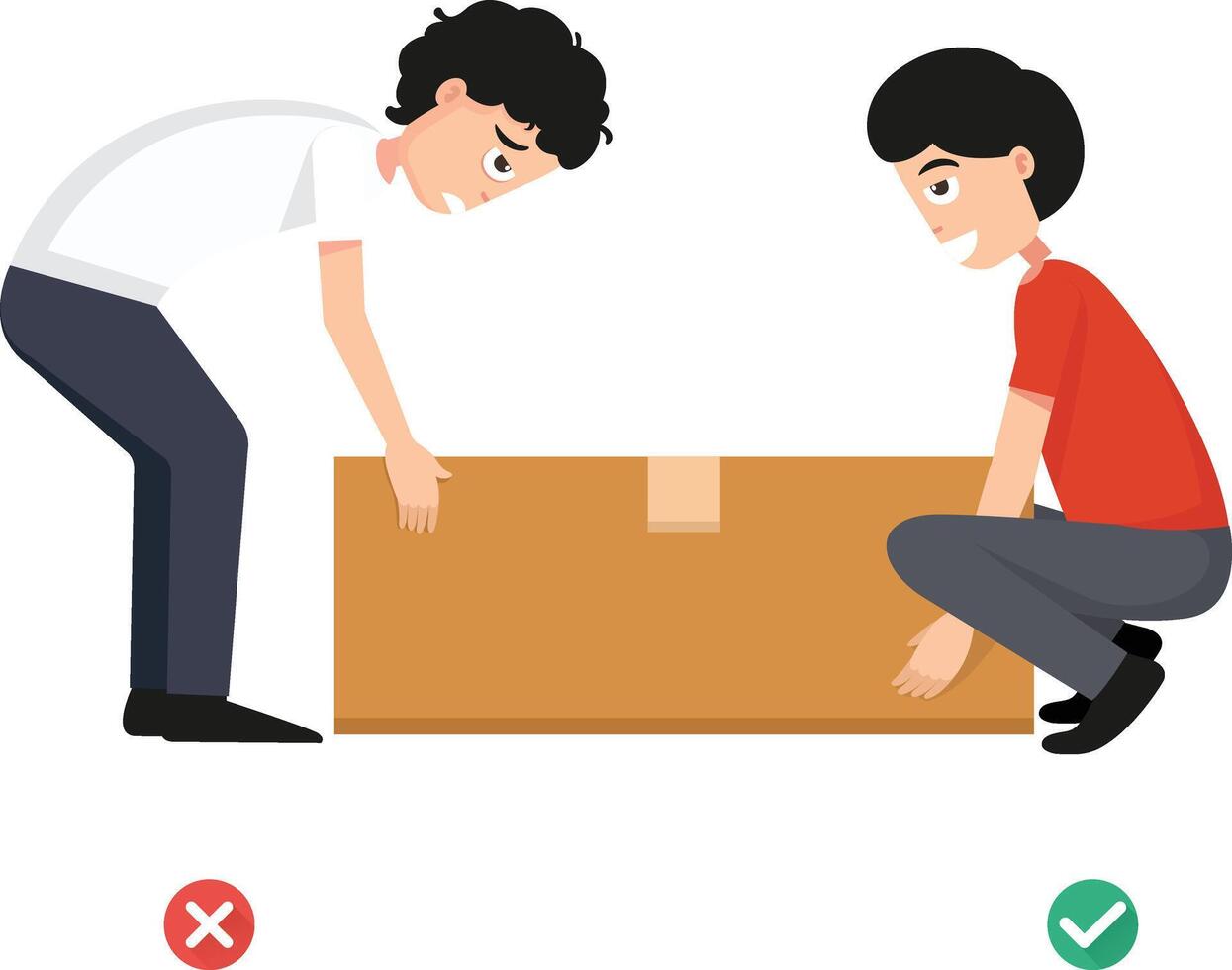 wrong and right way carrying position Improper versus against proper lifting body posture vector