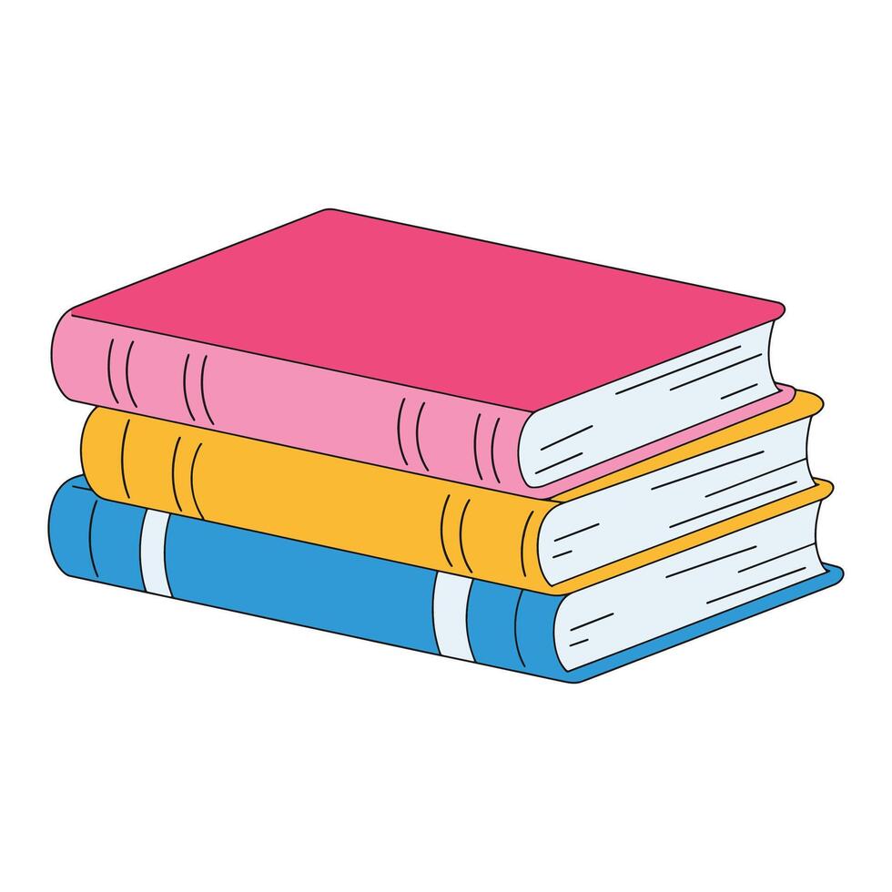 Stack of three colorful books illustration. Books of various colors neatly stacked, ideal for educational, library, or reading themed vector