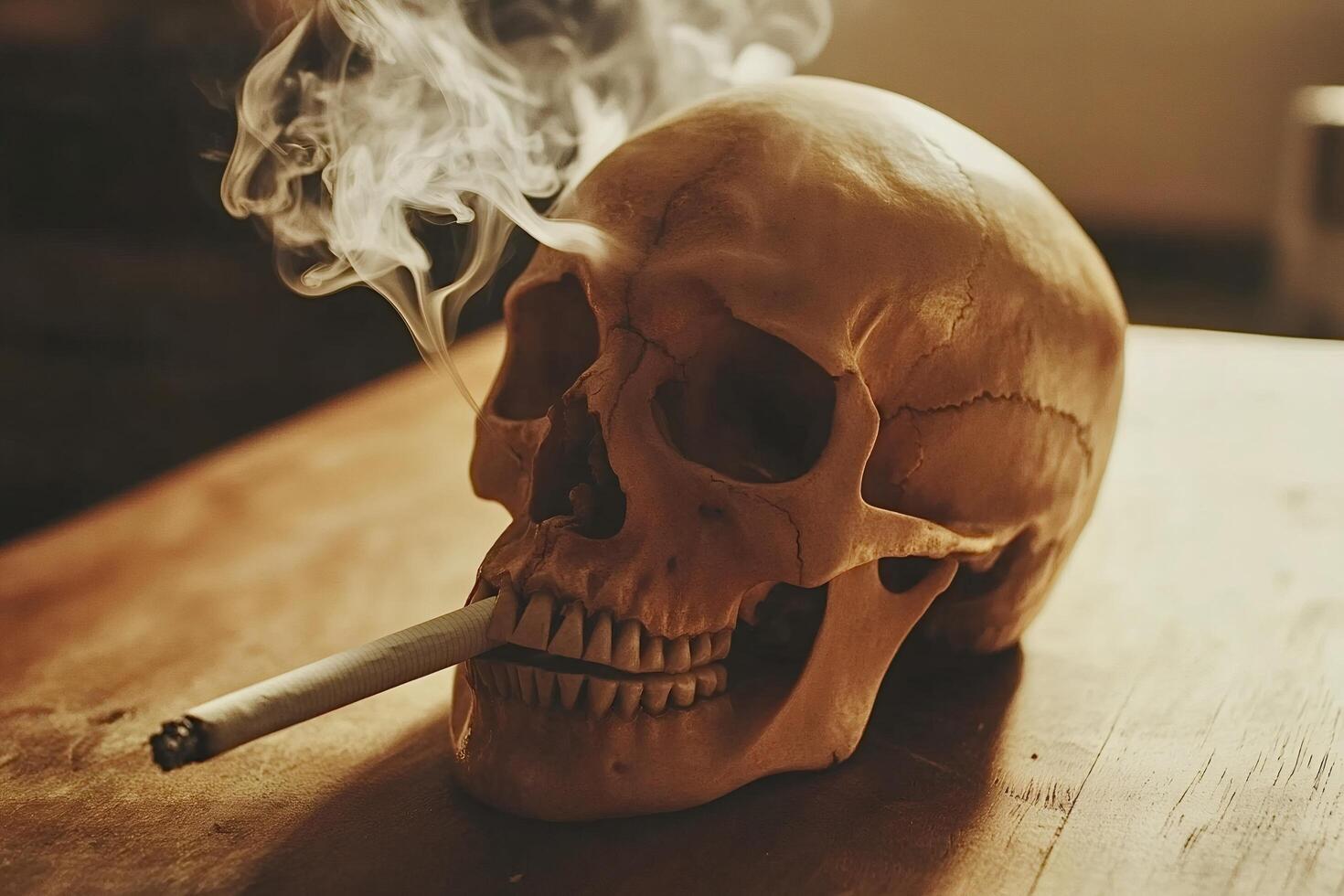 Smoking skull exhaling smoke dangers of tobacco addiction photo