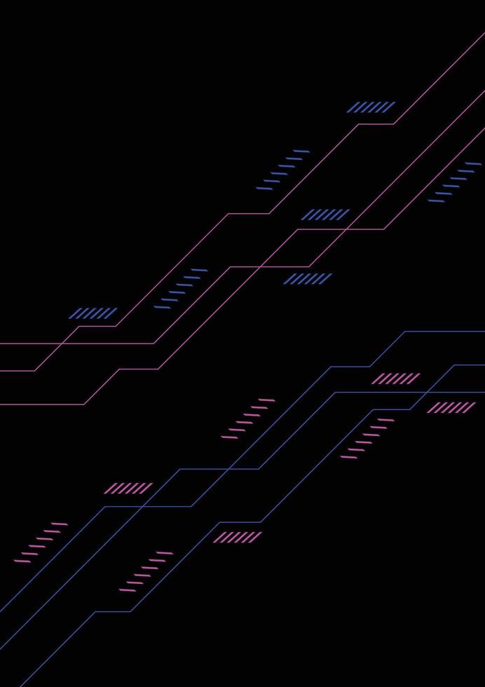 Blue and pink circuit board on black technology abstract background. vector