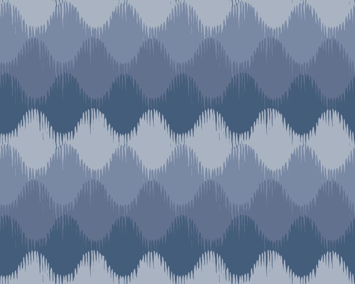 Seamless hand drawn brush line Japanese inspired abstract wave pattern in blue, ethnic folk wood carving, engraving, weaving, block print textured surface background, simple graphic for decoration vector