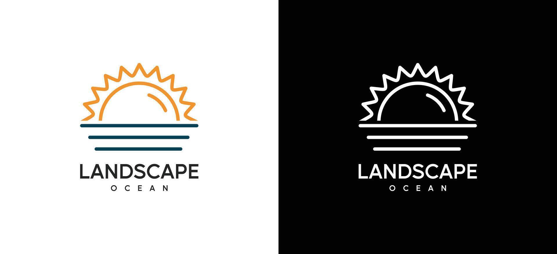 Simple thick line illustration of ocean and sun nature, ocean wave logo symbol vector