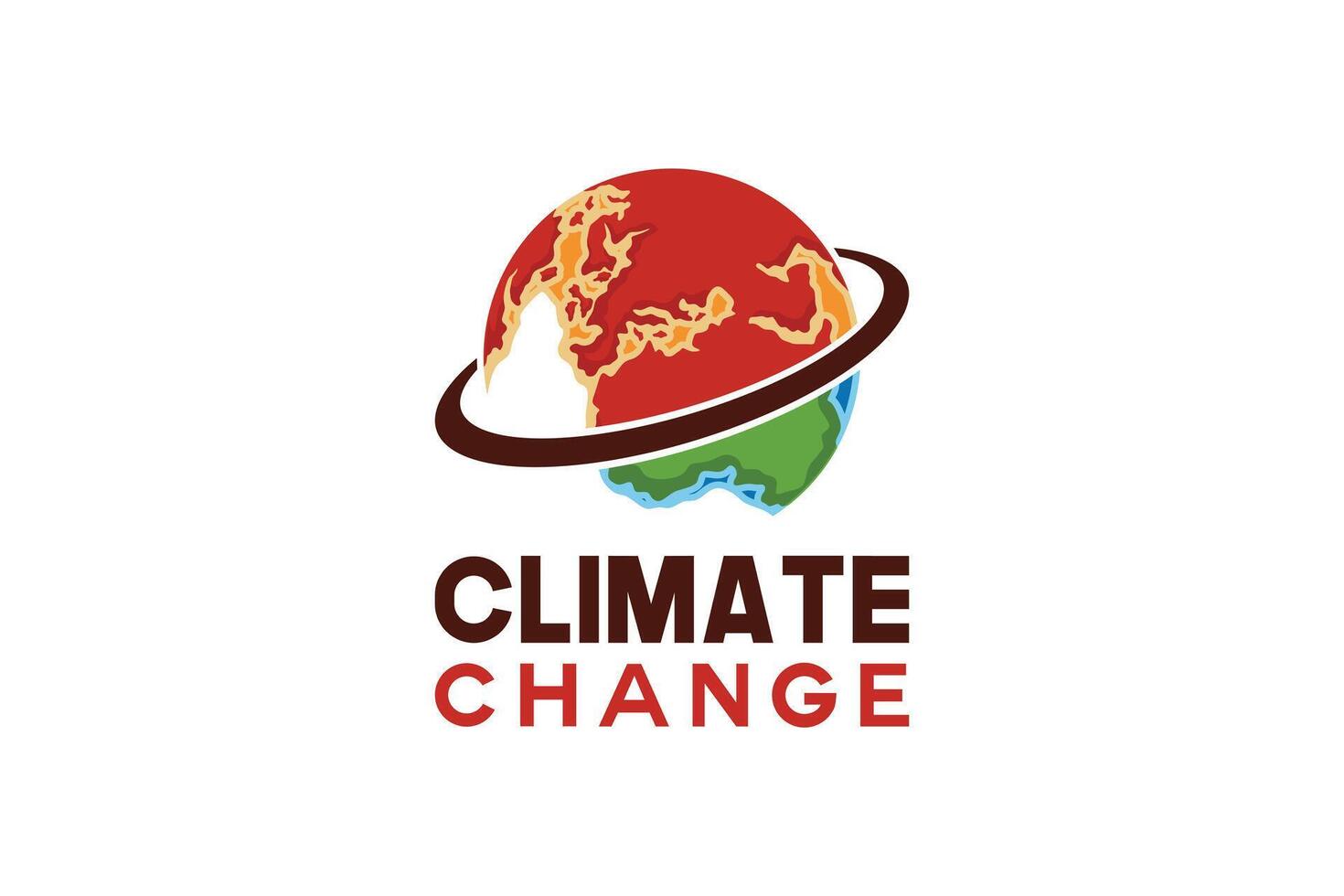 Climate change logo design illustration with world icon symbol vector