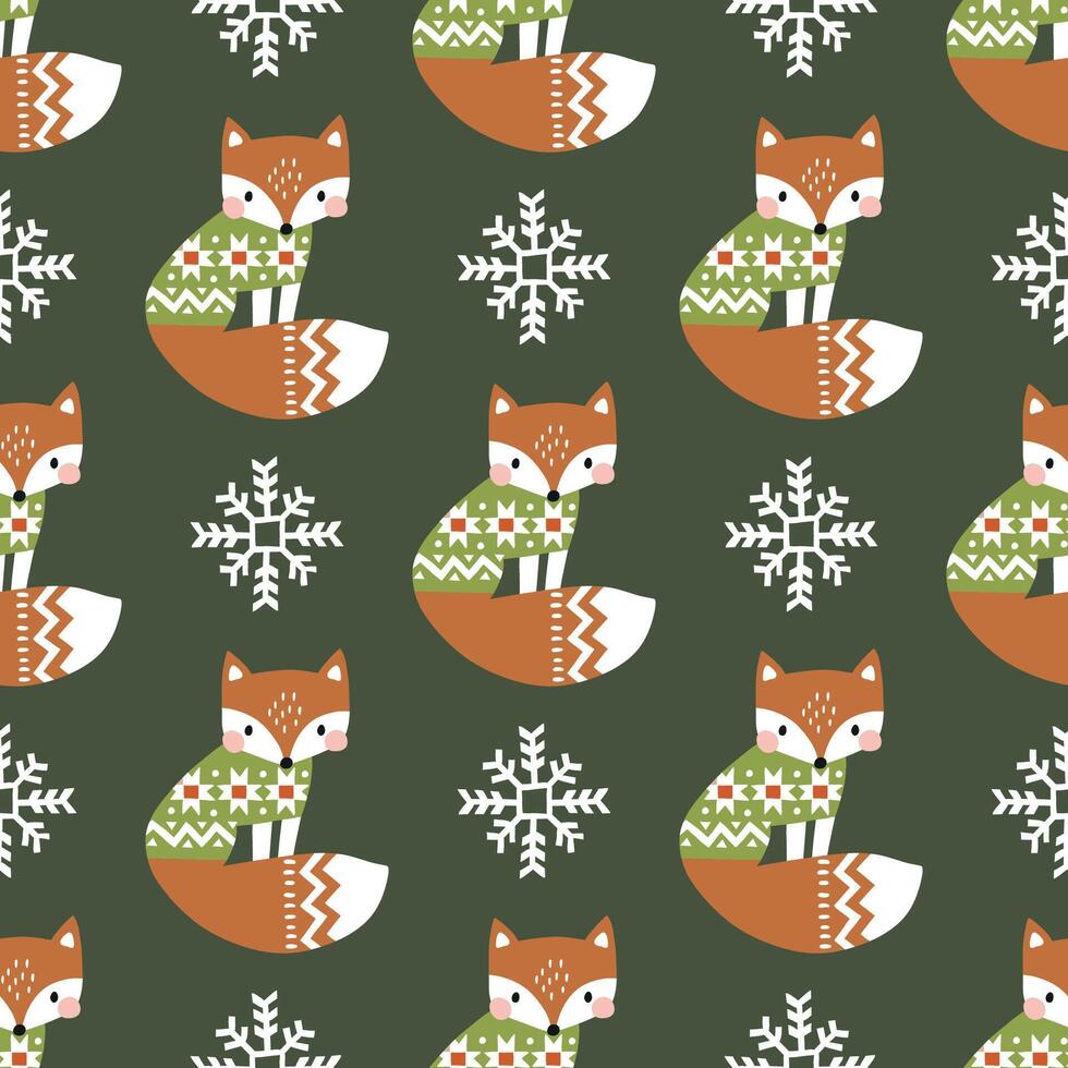 Cute fox in winter clothes. Hand drawn seamless pattern. Perfect for textile, wallpaper or nursery print design. vector